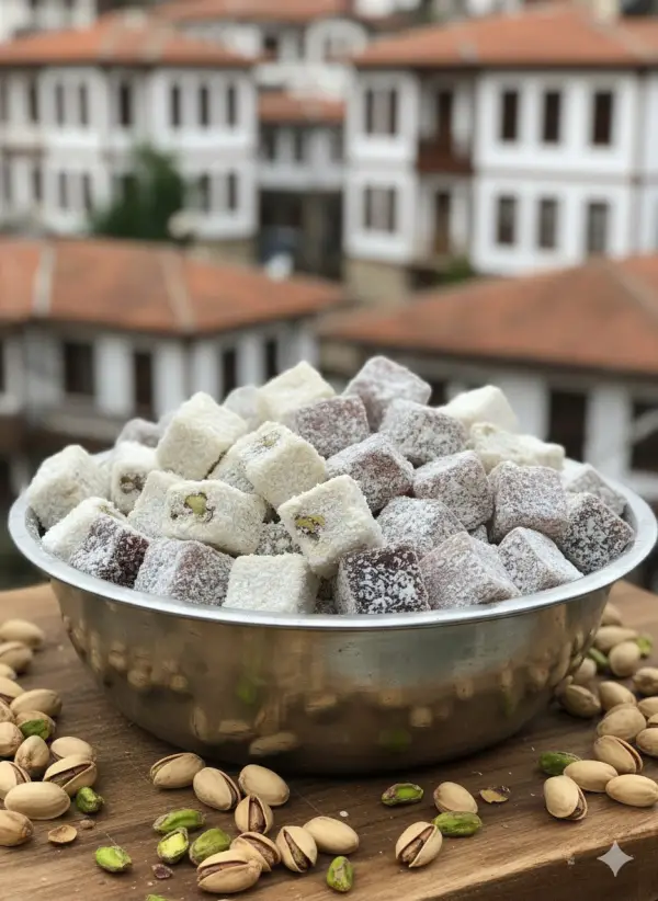 1 kg Safranlı ve Çifte Kavrulmuş  Duble Antep Fıstıklı Lokum